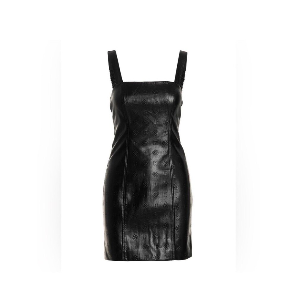 ROTATE Herlina Black Vegan Leather Square Neck Mini Dress Sz S